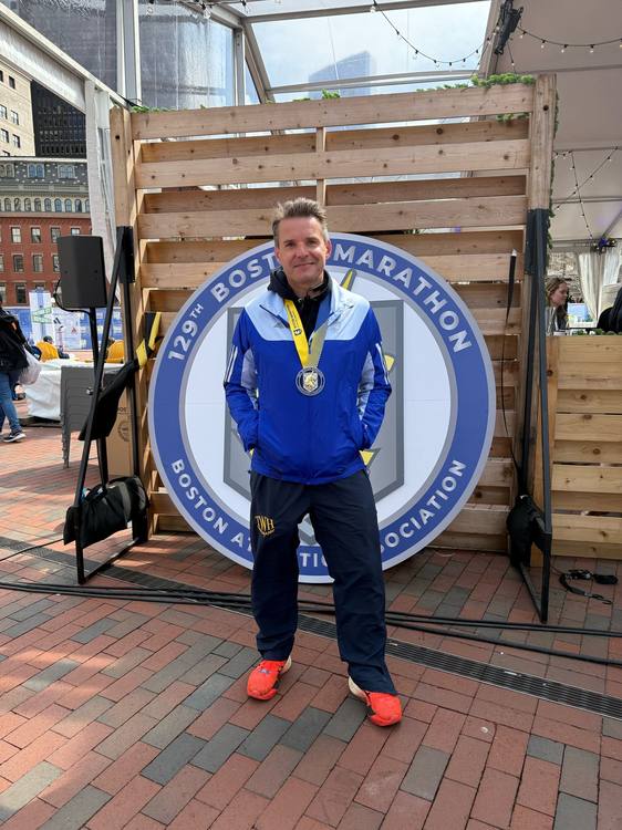 Gareth Hiron running coach at Boston Marathon